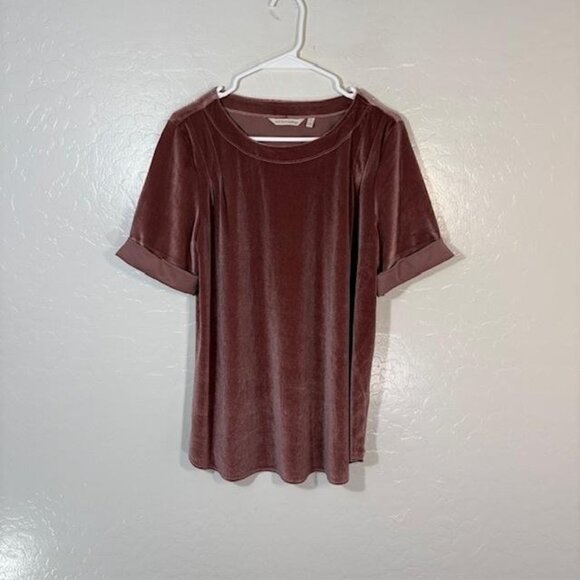 Soft Surroundings Shirt Womens Small Mauve Velvet Short Sleeve Style 2BU18 - Picture 1 of 7